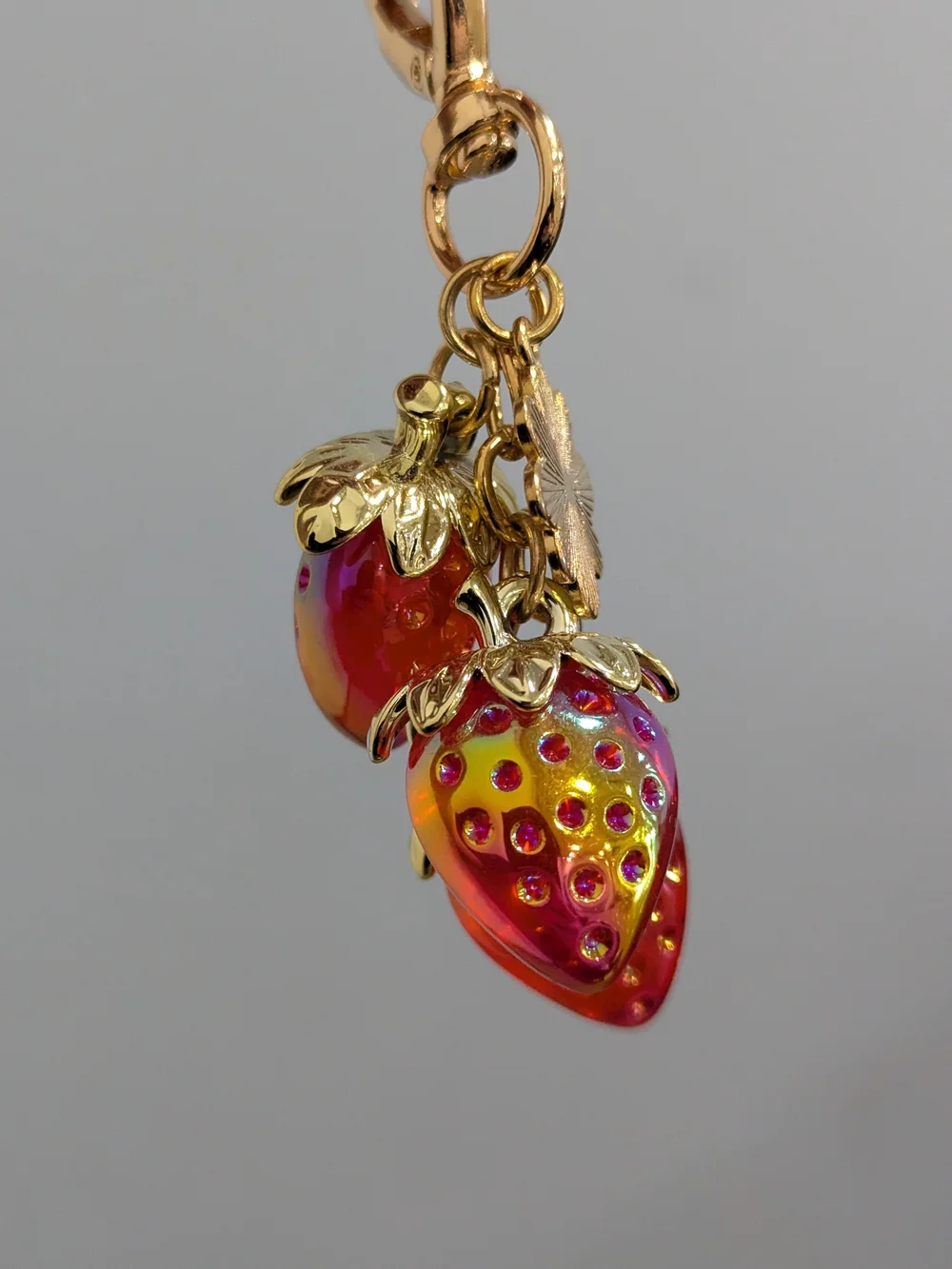 Iridescent Strawberry Bag Charm Keychain NWOT